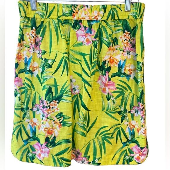 Tommy Bahama Sz S Neon Yellow Tropical Print Linen Summer Beach Skirt - Picture 2 of 5